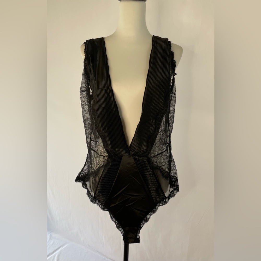 Kaviar Lingerie Black Deep V Bodysuit, size 3X